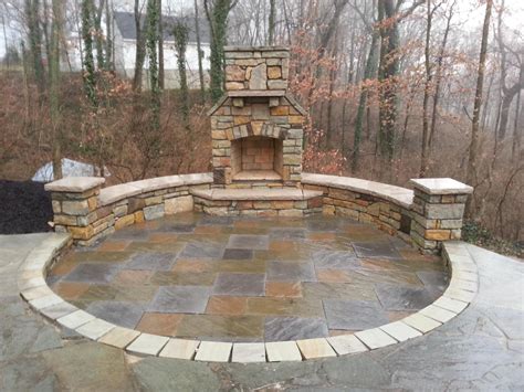 Paver Patio Natural Stone Seating Wall Outdoor Fireplace Reading