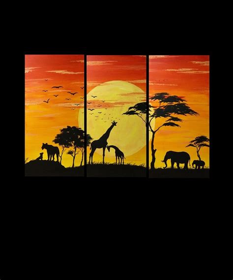 African Animal Triptych Africa Safari 3 Piece Painting Original Art