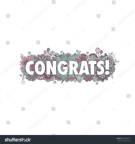 Congratulations Doodle Vector Illustration Word Congrats Stock Vector