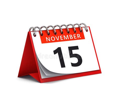 3d Rendering Of Red Desk Paper November 15 Date Calendar Page Stock