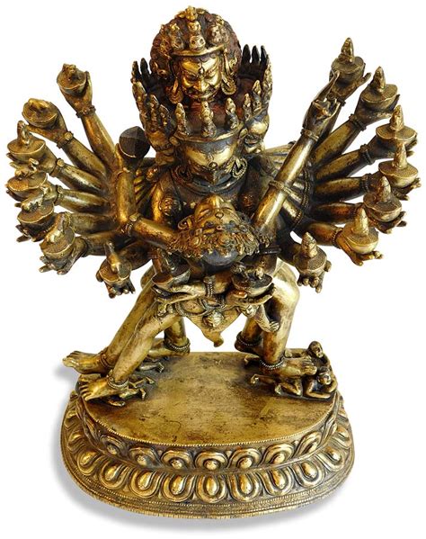 Antique Gilt Bronze Hevajra Tantra Tibetan Yab Yum Buddha Statue 佛教本尊清代大威喜金刚佛造像