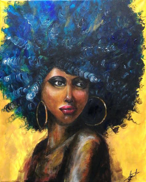 Afro Woman Painting On Canvas Woman Painting Afro Women Female Art