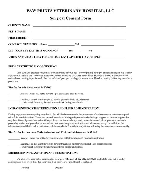 Printable Form For Veterinary Clinics Printable Forms Free Online