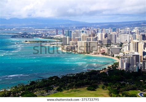 View Waikiki Beach Honolulu Skyline Diamond Stock Photo 375733795