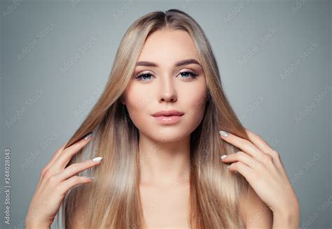 Blonde Hair Woman Beautiful Model Girl With Long Straight Healthy Hairstyle Haircare Hair