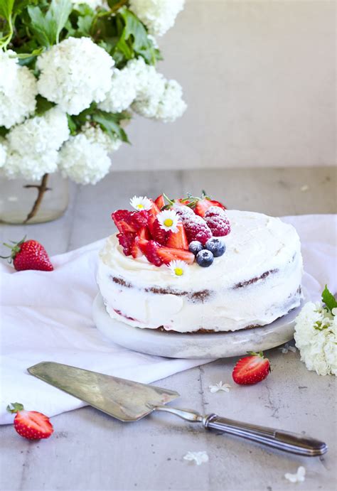 Victoria Sponge Cake With Rose Water Strawberries And Raspberries
