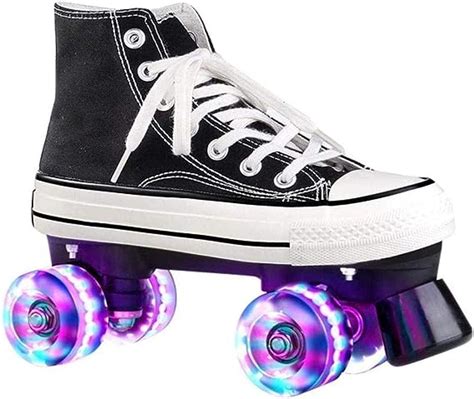 Women S Roller Skates Light Up Wheels Florescent Canvas Adjustable Double Row Roller Skates