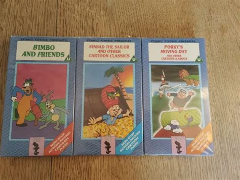 3 Vhs Videos Comic Toons Presents Bimbo And Friends Sinbad And Porkys