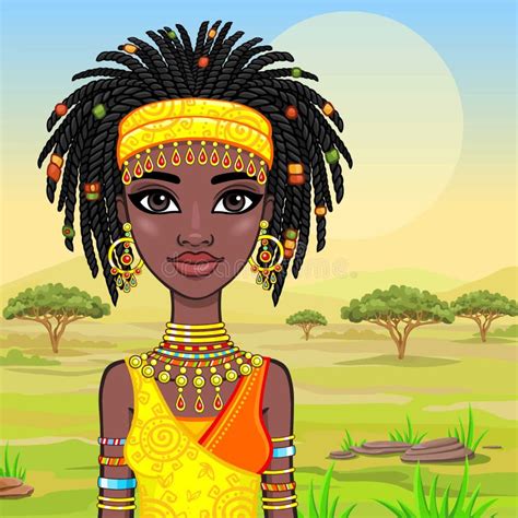 Animation Portrait Of The Attractive African Girl Bright Ethnic