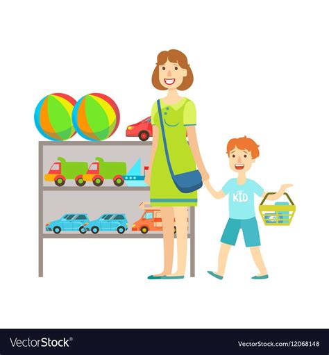 Mother And Child Shopping Mall Department Store Supermarket Cartoon