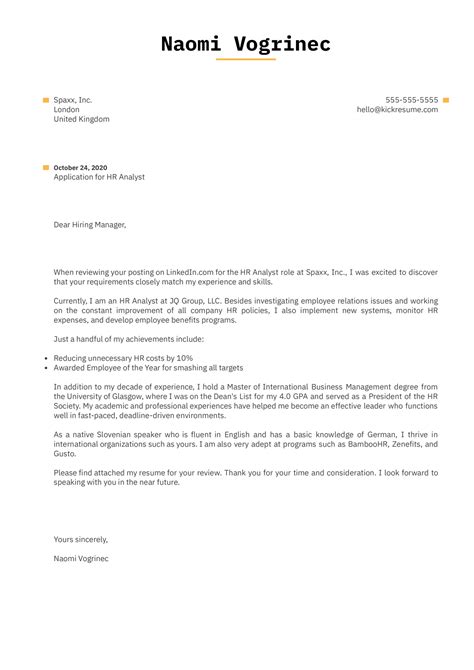 Check spelling or type a new query. HR Cover Letter Sample | Kickresume