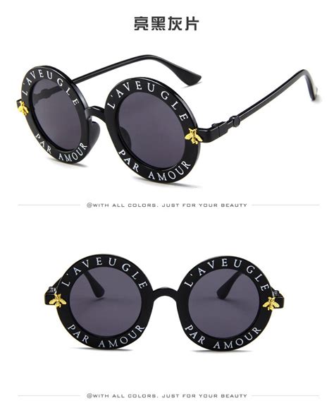 2018 New Retro Round Sunglasses English Letters Little Bee Sun Glasses