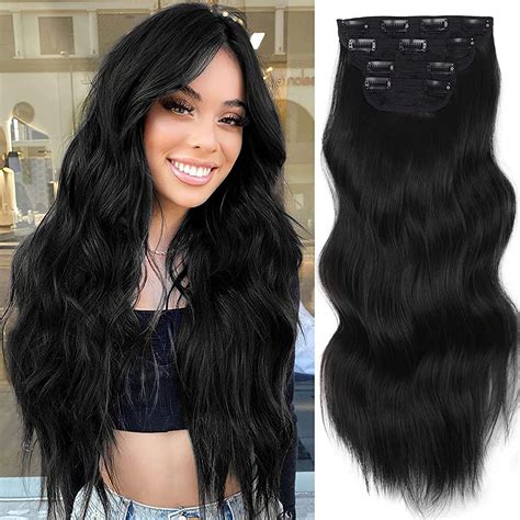 Clip Hair Extensions Heat Resistant Natural Black Pe