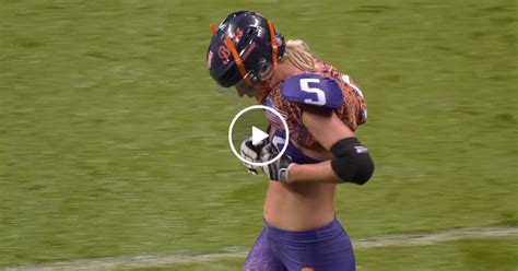 Lingerie Football League Boob Almost Pops Out During Football Game