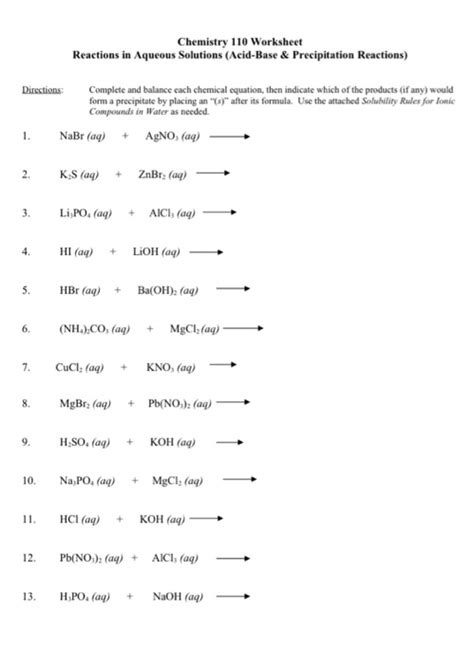 The amount of energy needed to change one gram of water to its vapor form at constant. Solved: Chemistry 110 Worksheet Reactions In Aqueous Solut ...