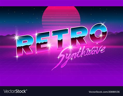 80 S Purple Neon Retro Font Futuristic Metal Vector Image