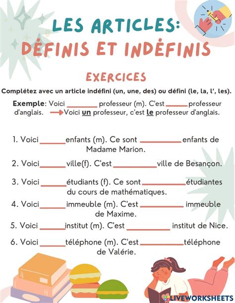 Les Articles Définis Et Indéfinis Online Worksheet French Worksheets