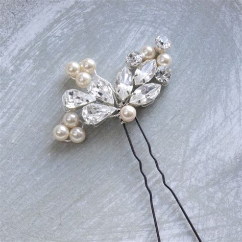 Crystal Diamante Pearl Bridal Hair Pin Leaf Floral Wedding Hair