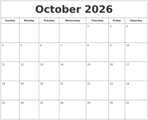 October 2026 Printable Calendar