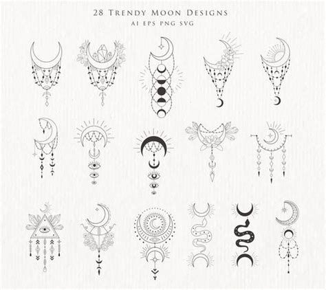 Moon Clipart Crystal Phases Botanical Floral Crescent Lunar Flowers