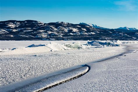Pressure Ridge On Frozen Lake Laberge Yukon Canada Stock Photo Image