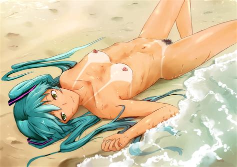 Nirui Hatsune Miku Vocaloid 1girl Aqua Hair Beach Bikini Tan