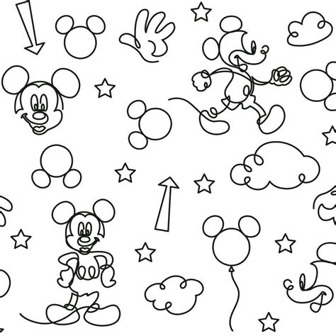 Disney Mickey Mouse Line Art Peel And Stick Wallpaper Roommates Decor