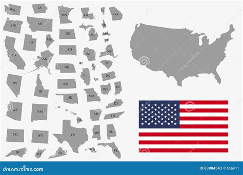 Set Of Gray Usa States On White Background Vector Illustration