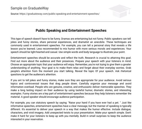 ⇉public Speaking And Entertainment Speeches Essay Example Graduateway
