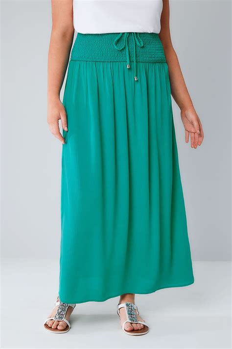 Green Maxi Skirt With Ruched Waistline Plus Size 16 To 36