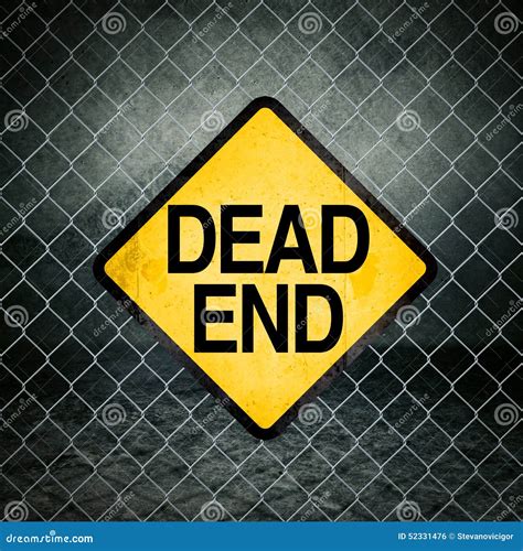 Dead End Grunge Yellow Warning Sign On Chainlink Fence Stock Photo