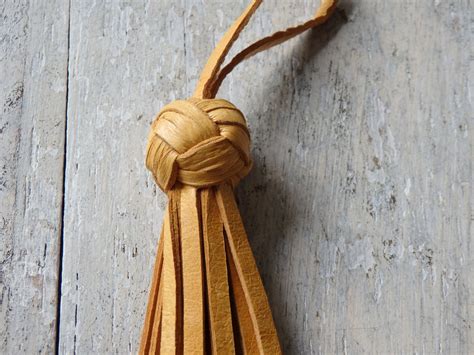 Long Leather Tassel With Chinese Knot One Mustard Leather