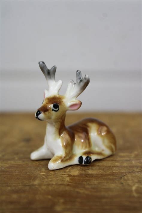 Vintage Miniature Deer Figurine With Antlers Tiny T Deer Elk Buck