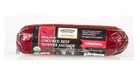 Summer sausage displays a long shelf life without refrigeration and is often used as a component of food for gift baskets along with different cheeses stuff into beef middles or fibrous casings about 60 mm. Organic Prairie - Beef Summer Sausage, Frozen, Organic - Azure Standard