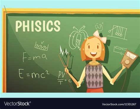 School Physics Education Classroom Cartoon Poster Vector Image