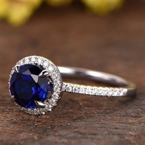 14k White Gold Sapphire Engagement Ring Blue Sapphire Ring Diamond