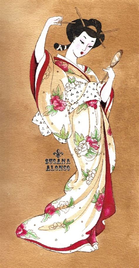 Falling Geisha By Susana Alonso Fine Art Print Japanese Woman Purple
