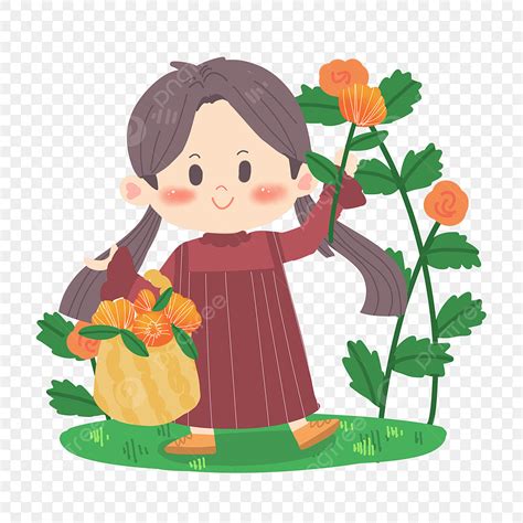 Girl Picking Flowers Png Vector Psd And Clipart With Transparent
