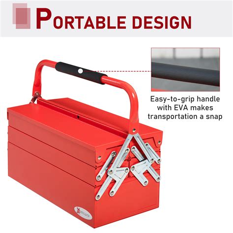 Portable 5 Tray Cantilever Metal Tool Box Steel Tool Chest Cabinet Red