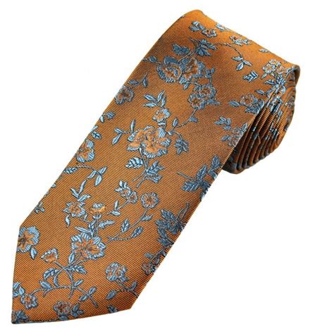 Luxury Rust Orange And Blue Floral Pattern Mens Silk Tie From Ties Planet Uk