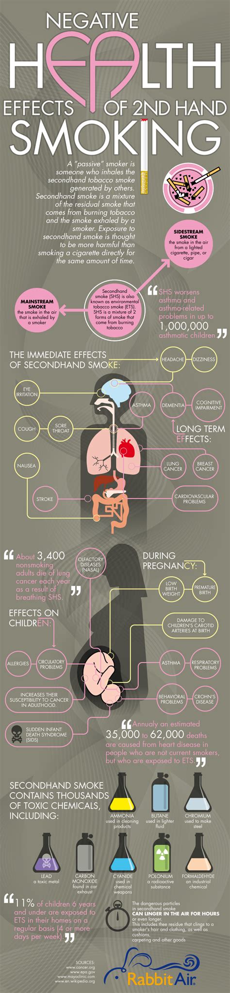 secondhand smoke facts and statistics infographic rabbit air