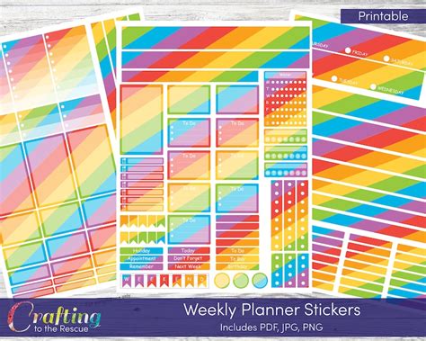 Rainbow Planner Stickers For Weekly Planner Digital Etsy