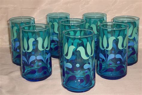 retro blue drinking glasses or tumblers etsy blue drinking glasses drinking glasses