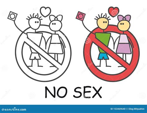 Funny Vector Stick Man With A Woman In Doodle Style No Sex No Love Sign Red Prohibition Stop