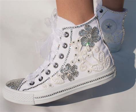 Romantic Wedding Converse High Top Wedding Trainers With Crystals