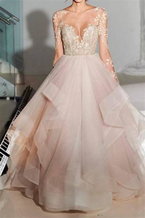 Blush wedding dresses are great alternative for traditional white and ivory gowns. Long Sleeves Tulle Wedding Dresses With Appliques,Sexy ...