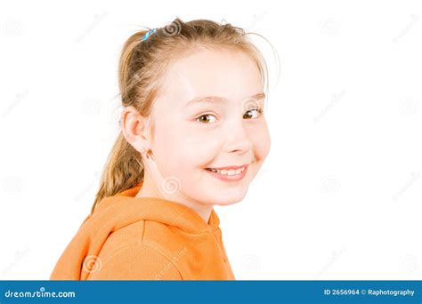 A Smiling Girl In Orange Stock Photo Image Of Emotion 2656964