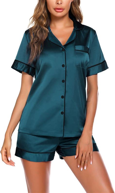 Ekouaer Silk Satin Pajamas For Women Shorts Sleepwear Set Summer Plus Size Nightwear Pj Setdeep