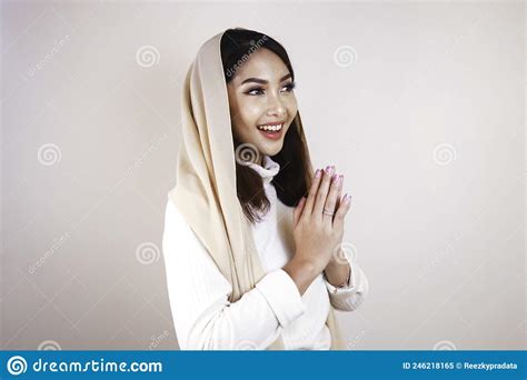 Portrait Young Beautiful Muslim Woman Wearing A Hijab Eid Mubarak