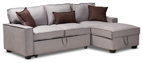 emile light gray right facing storage sectional sofa with pull out bed transitional sleeper